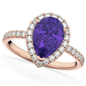 Pear Cut Halo Tanzanite and Diamond Engagement Ring 14K Rose Gold 1.54ct - All