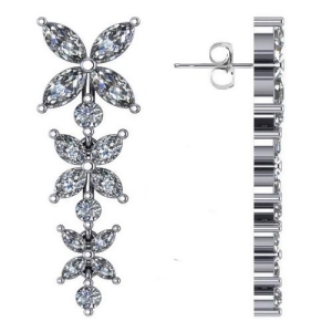 Diamond Flower Marquise Drop Dangle Earrings 14K White Gold 6.00ct - All