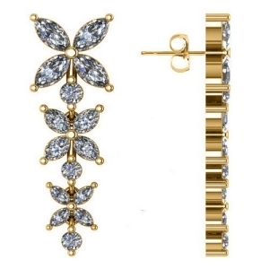 Diamond Flower Marquise Drop Dangle Earrings 14K Yellow Gold 6.00ct - All