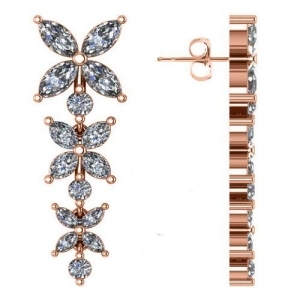 Diamond Flower Marquise Drop Dangle Earrings 14K Rose Gold 6.00ct - All