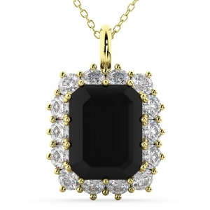 Emerald Cut Black Diamond and Diamond Pendant 14k Yellow Gold 5.68ct - All