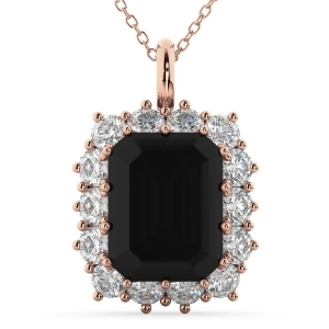 Emerald Cut Black Diamond and Diamond Pendant 14k Rose Gold 5.68ct - All