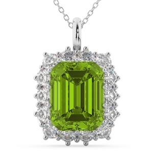 Emerald Cut Peridot and Diamond Pendant 14k White Gold 5.68ct - All