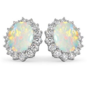 Oval Opal and Diamond Accented Earrings 14k White Gold 10.80ctw - All