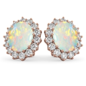 Oval Opal and Diamond Accented Earrings 14k Rose Gold 10.80ctw - All