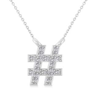 Diamond Hashtag Fashion Pendant Necklace 14K White Gold 0.10ct - All
