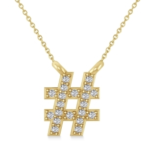 Diamond Hashtag Fashion Pendant Necklace 14K Yellow Gold 0.10ct - All