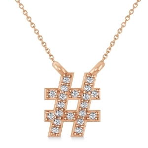 Diamond Hashtag Fashion Pendant Necklace 14K Rose Gold 0.10ct - All
