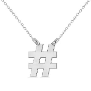 Hashtag Pendant Necklace 14K White Gold - All