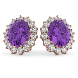 Oval Amethyst and Diamond Accented Earrings 14k Rose Gold 10.80ctw - All