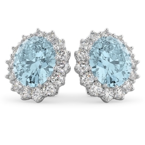 Oval Aquamarine and Diamond Accented Earrings 14k White Gold 10.80ctw - All