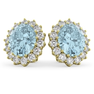 Oval Aquamarine and Diamond Accented Earrings 14k Yellow Gold 10.80ctw - All