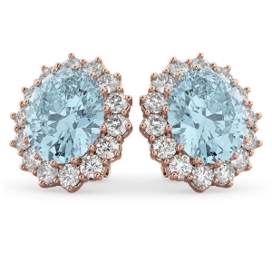 Oval Aquamarine and Diamond Accented Earrings 14k Rose Gold 10.80ctw - All