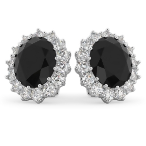 Oval Black Diamond and Diamond Accented Earrings 14k White Gold 10.80ctw - All