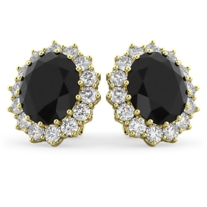 Oval Black Diamond and Diamond Accented Earrings 14k Yellow Gold 10.80ctw - All