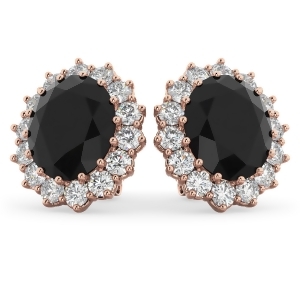Oval Black Diamond and Diamond Accented Earrings 14k Rose Gold 10.80ctw - All