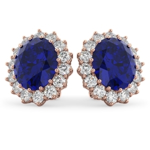 Oval Blue Sapphire and Diamond Accented Earrings 14k Rose Gold 10.80ctw - All