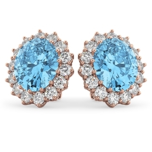 Oval Blue Topaz and Diamond Accented Earrings 14k Rose Gold 10.80ctw - All