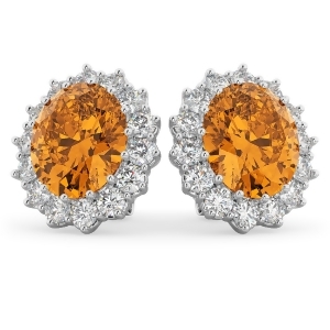 Oval Citrine and Diamond Earrings 14k White Gold 10.80ctw - All