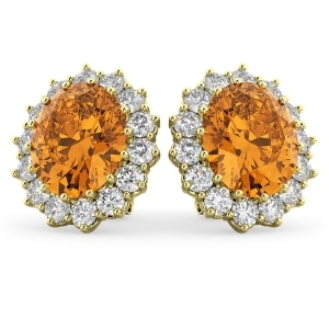 Oval Citrine and Diamond Earrings 14k Yellow Gold 10.80ctw - All