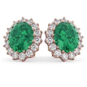 Oval Emerald and Diamond Earrings 14k Rose Gold 10.80ctw - All