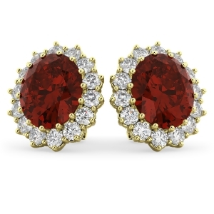 Oval Garnet and Diamond Earrings 14k Yellow Gold 10.80ctw - All