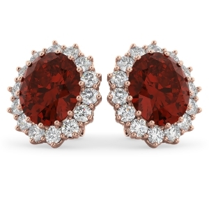 Oval Garnet and Diamond Earrings 14k Rose Gold 10.80ctw - All