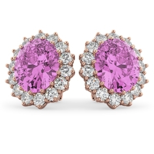 Oval Pink Sapphire and Diamond Accented Earrings 14k Rose Gold 10.80ctw - All