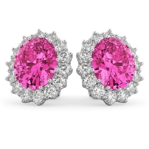 Oval Pink Tourmaline and Diamond Accented Earrings 14k White Gold 10.80ctw - All
