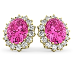 Oval Pink Tourmaline and Diamond Accented Earrings 14k Yellow Gold 10.80ctw - All