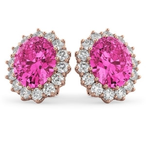 Oval Pink Tourmaline and Diamond Accented Earrings 14k Rose Gold 10.80ctw - All