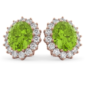Oval Peridot and Diamond Accented Earrings 14k Rose Gold 10.80ctw - All