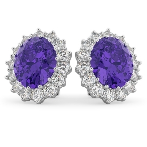 Oval Tanzanite and Diamond Accented Earrings 14k White Gold 10.80ctw - All