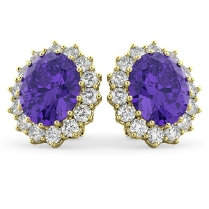 Oval Tanzanite and Diamond Accented Earrings 14k Yellow Gold 10.80ctw - All