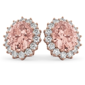 Oval Morganite and Diamond Earrings 14k Rose Gold 10.80ctw - All