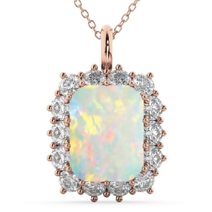 Emerald Cut Opal and Diamond Pendant 14k Rose Gold 5.68ct - All