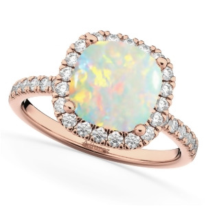 Cushion Cut Halo Opal and Diamond Engagement Ring 14k Rose Gold 3.11ct - All