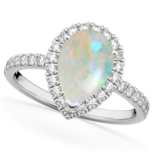 Pear Cut Halo Opal and Diamond Engagement Ring 14K White Gold 1.54ct - All