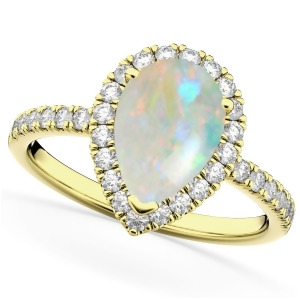 Pear Cut Halo Opal and Diamond Engagement Ring 14K Yellow Gold 1.54ct - All