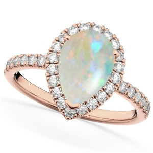 Pear Cut Halo Opal and Diamond Engagement Ring 14K Rose Gold 1.54ct - All