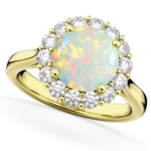 Halo Round Opal and Diamond Engagement Ring 14K Yellow Gold 2.30ct - All