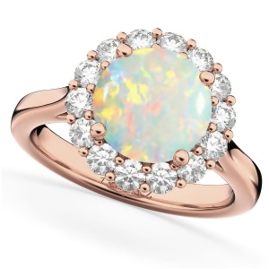 Halo Round Opal and Diamond Engagement Ring 14K Rose Gold 2.30ct - All