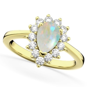 Halo Opal and Diamond Floral Pear Shaped Fashion Ring 14k Yellow Gold 1.27ct - All