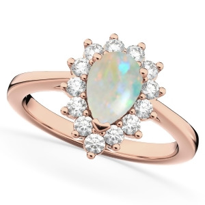 Halo Opal and Diamond Floral Pear Shaped Fashion Ring 14k Rose Gold 1.27ct - All