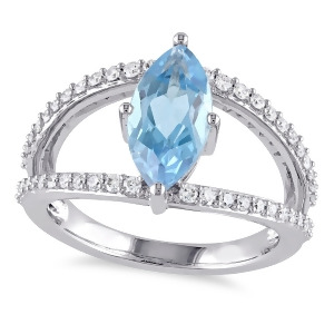 Marquise Blue Topaz and Diamond Fashion Ring 14K White Gold 2.30ct - All