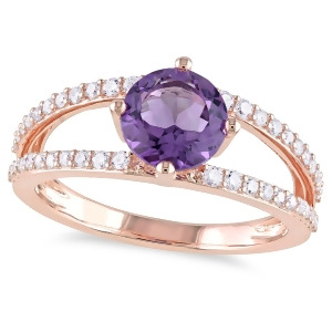 Round Amethyst and Diamond Fashion Ring 14K Rose Gold 1.60ct - All