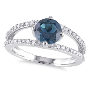 Round Blue Topaz and Diamond Fashion Ring 14K White Gold 1.90ct - All