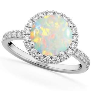 Halo Opal and Diamond Engagement Ring 14K White Gold 1.80ct - All