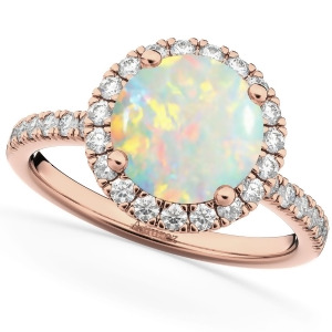 Halo Opal and Diamond Engagement Ring 14K Rose Gold 1.80ct - All