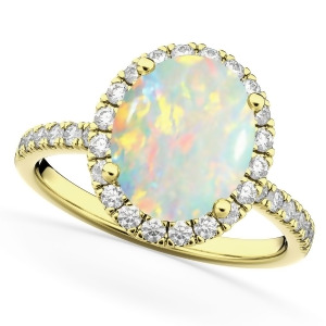 Oval Cut Halo Opal and Diamond Engagement Ring 14K Yellow Gold 2.16ct - All